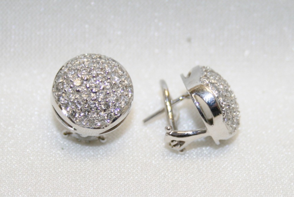 Pave Set Diamond Button Clip Earrings