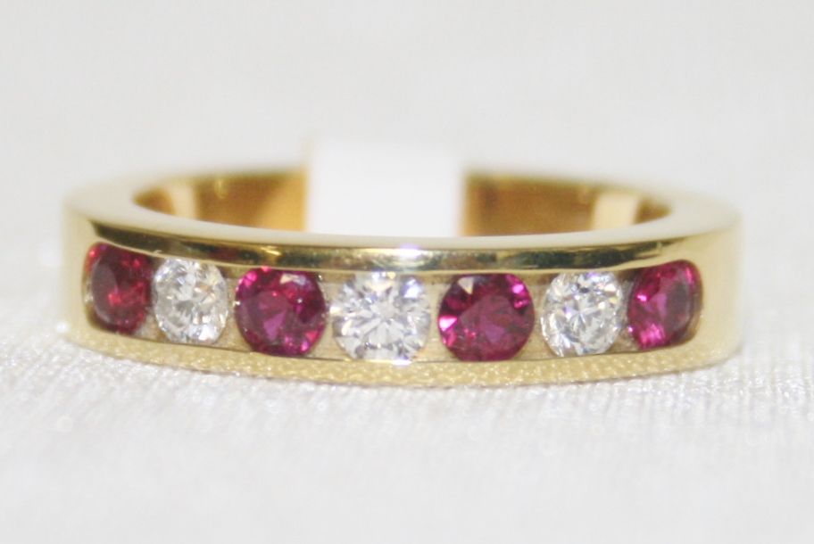 Channel Set Ruby and Diamond Ring