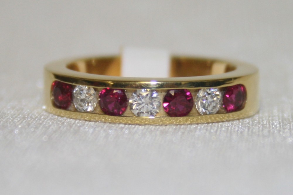 Channel Set Ruby and Diamond Ring