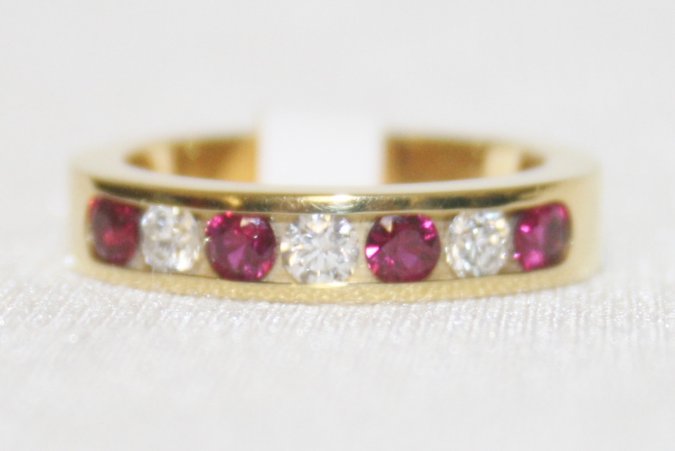 Channel Set Ruby and Diamond Ring