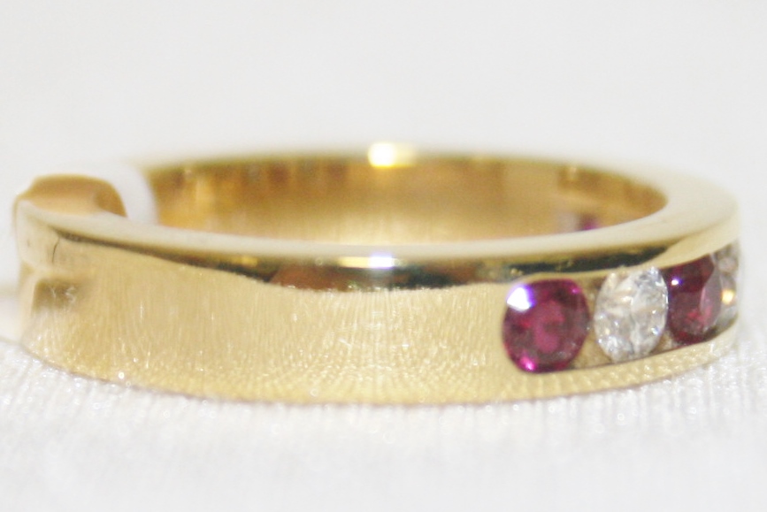 Channel Set Ruby and Diamond Ring