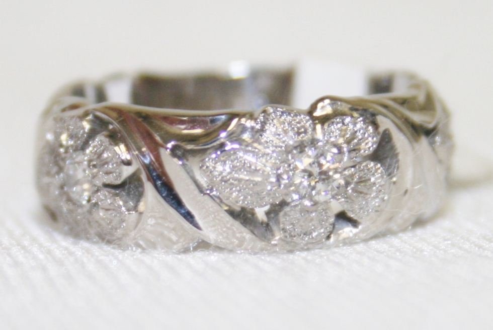Jabel Carved Rose White Gold Diamond Wedding Ring
