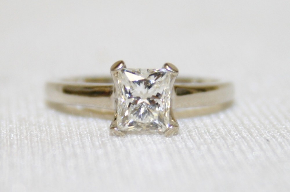 Rectangular Modified Brilliant Cut Diamond Solitaire – 1.07 ct.