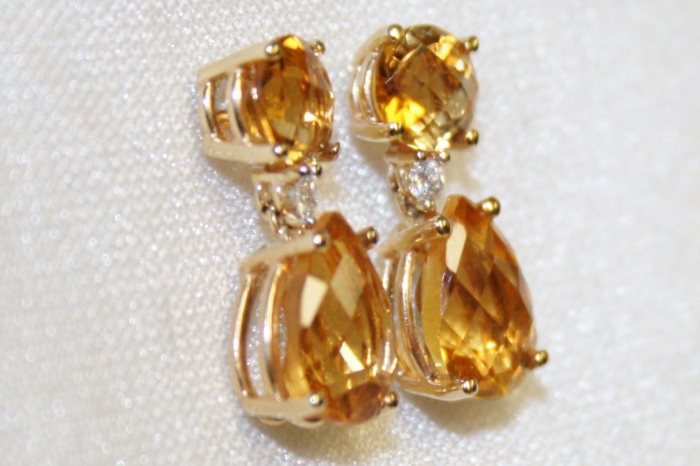 Citrine and Diamond Drop Earrings