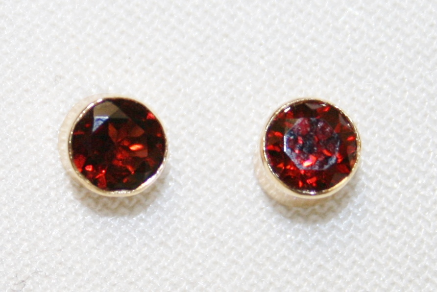 5mm Garnet Stud Earrings Yellow Gold
