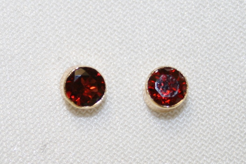5mm Garnet Stud Earrings Yellow Gold