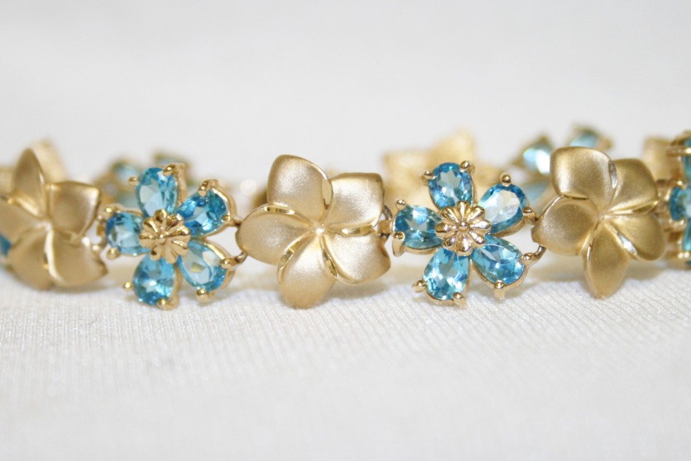 Blue Topaz and Flower Link Bracelet