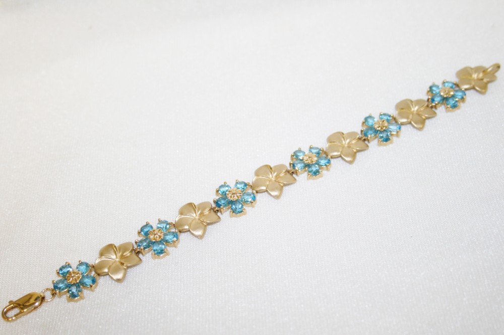 Blue Topaz and Flower Link Bracelet