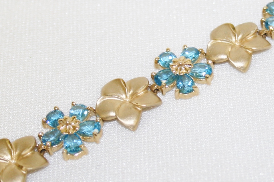 Blue Topaz and Flower Link Bracelet
