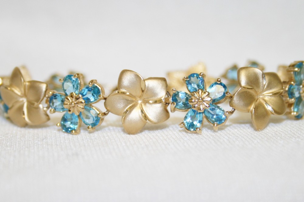 Blue Topaz and Flower Link Bracelet