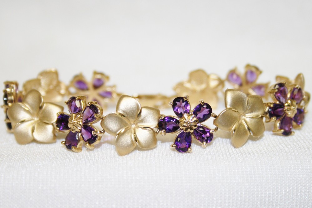 Amethyst and Flower Link Bracelet