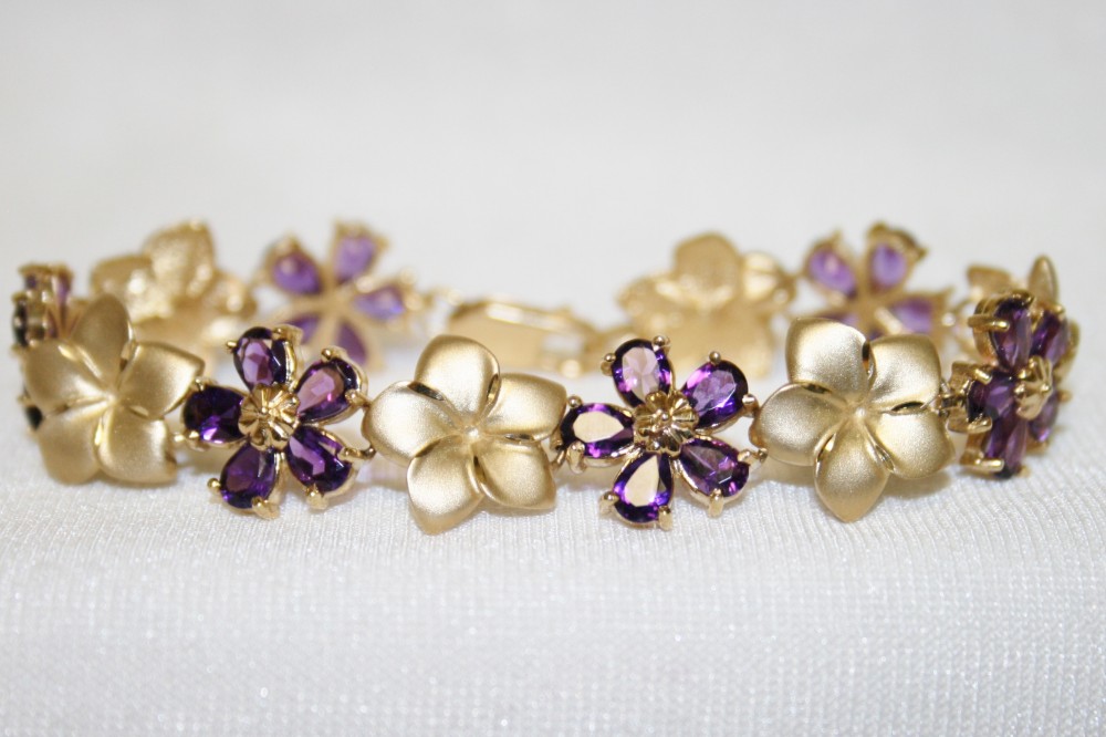 Amethyst and Flower Link Bracelet