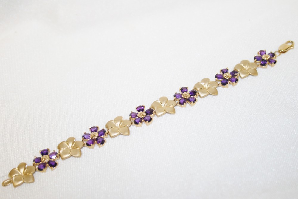 Amethyst and Flower Link Bracelet