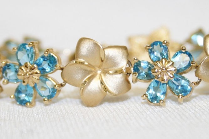 Blue Topaz and Flower Link Bracelet
