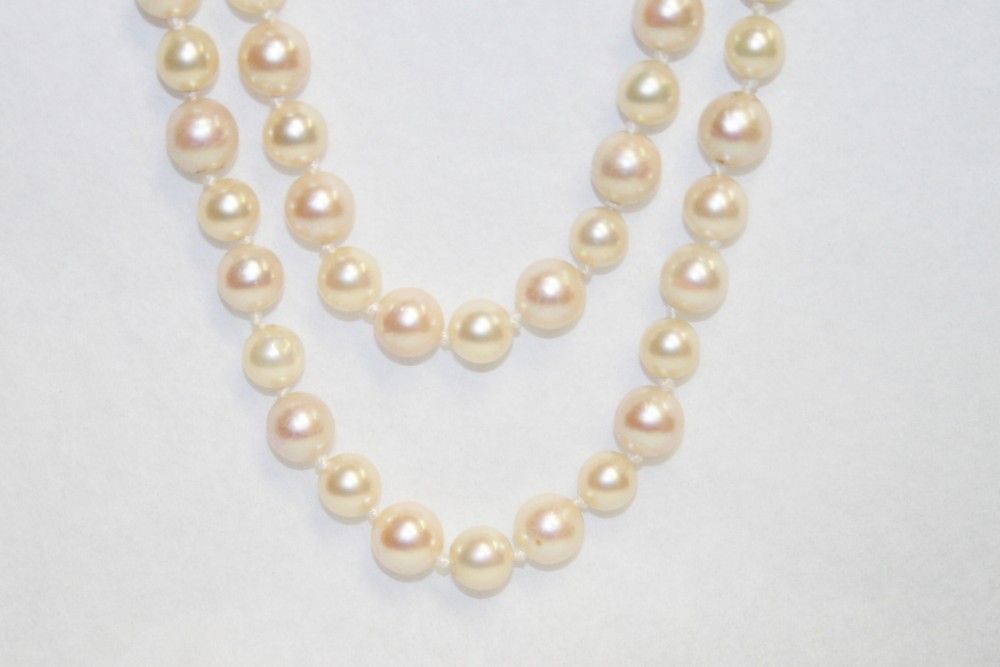 Double Strand Pearl Necklace with White Gold Clasp