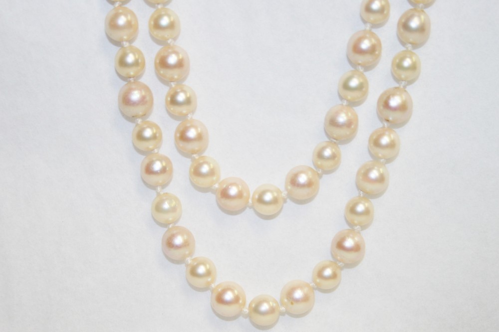 Double Strand Pearl Necklace with White Gold Clasp