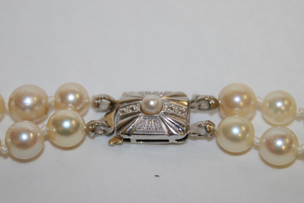 Double Strand Pearl Necklace with White Gold Clasp
