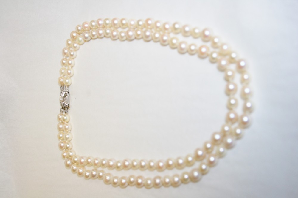 Double Strand Pearl Necklace with White Gold Clasp