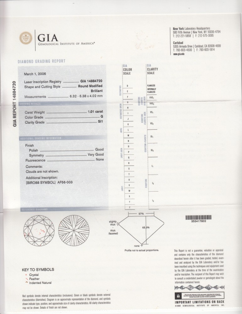 White Gold Diamond Solitaire – 1.01ct. Center