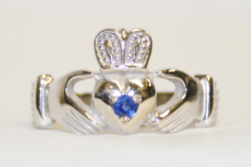 Men’s White Gold and Sapphire Claddagh Ring