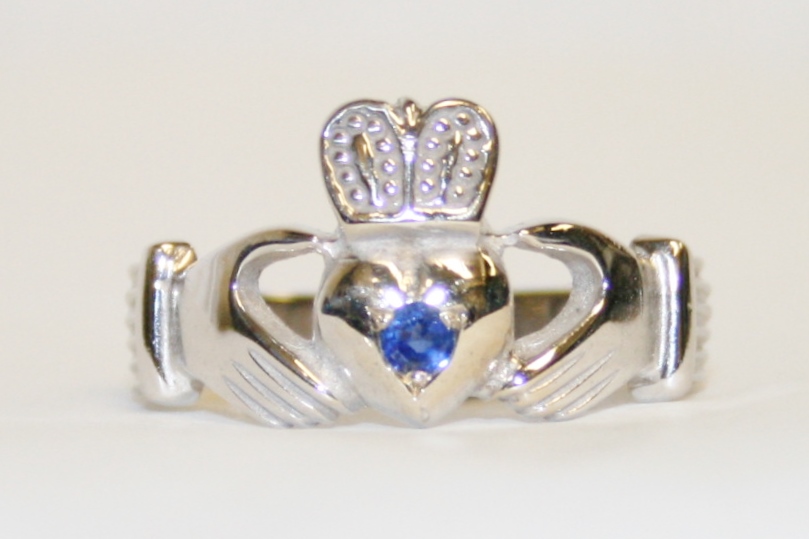 Men’s White Gold and Sapphire Claddagh Ring