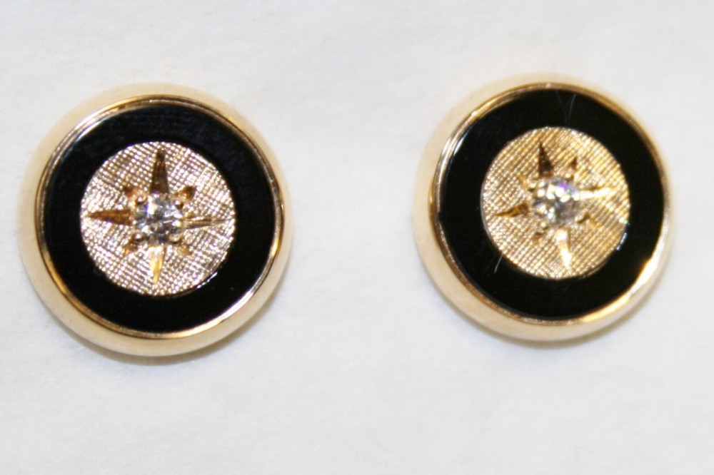 Yellow Gold Onyx and Diamond Earrings