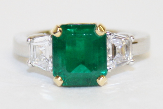 Peter Lees Emerald and Diamond Three Stone Ring