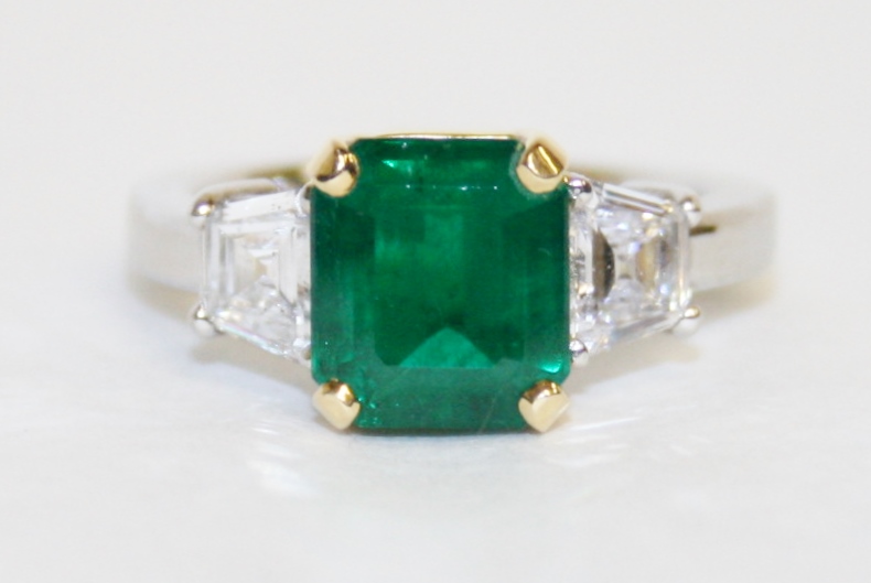Peter Lees Emerald and Diamond Three Stone Ring