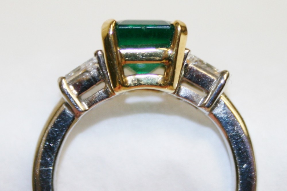 Peter Lees Emerald and Diamond Three Stone Ring