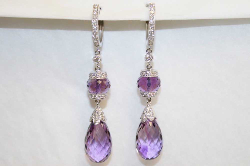 Amethyst and Diamond Dangle Earrings – 26.11ct. TW
