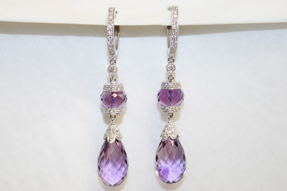 Amethyst and Diamond Dangle Earrings – 26.11ct. TW