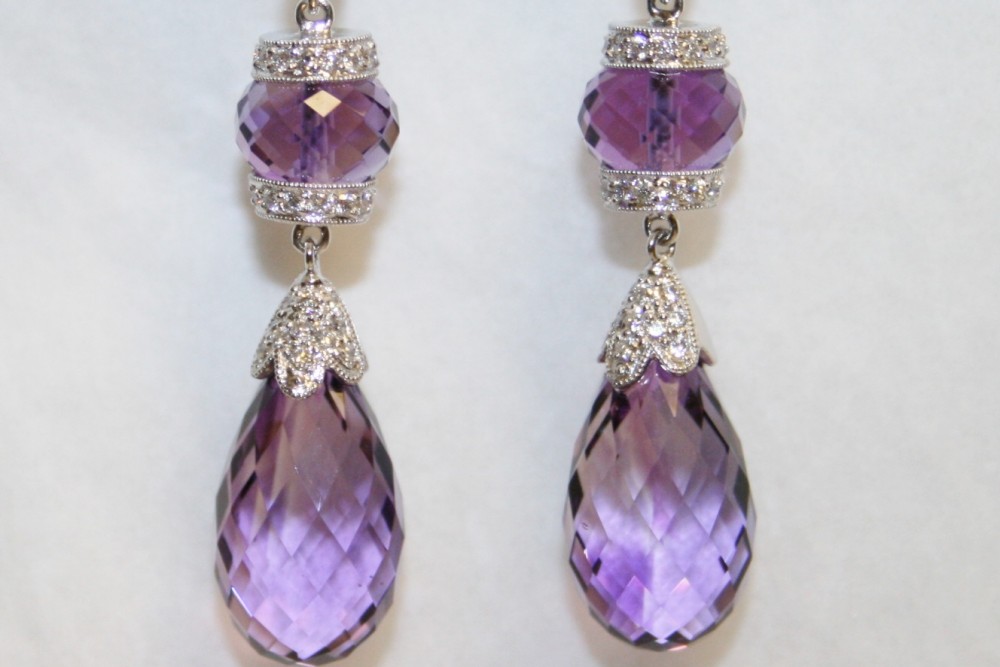 Amethyst and Diamond Dangle Earrings – 26.11ct. TW
