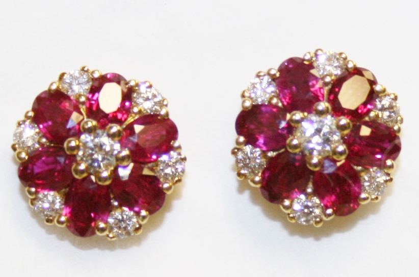 Ruby and Diamond Cluster Earrings
