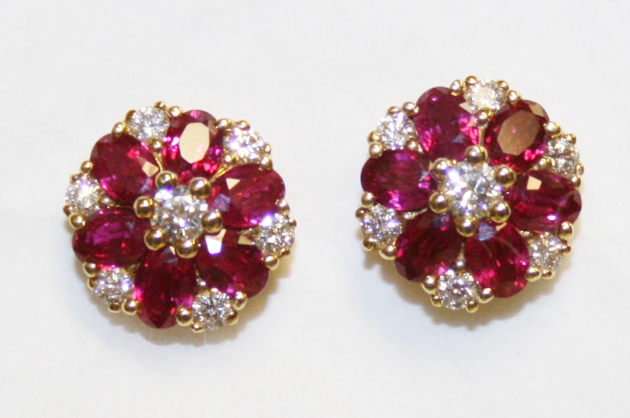 Ruby and Diamond Cluster Earrings
