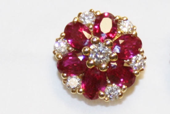Ruby and Diamond Cluster Earrings