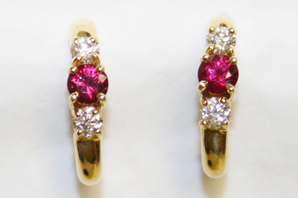 Ruby and Diamond J-Hoop Earrings