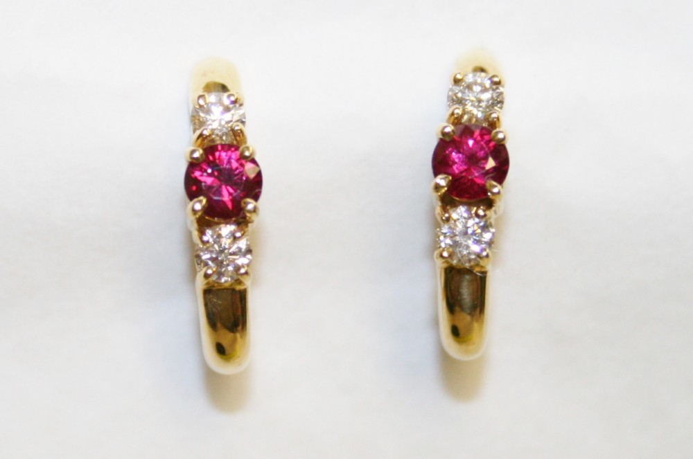 Ruby and Diamond J-Hoop Earrings