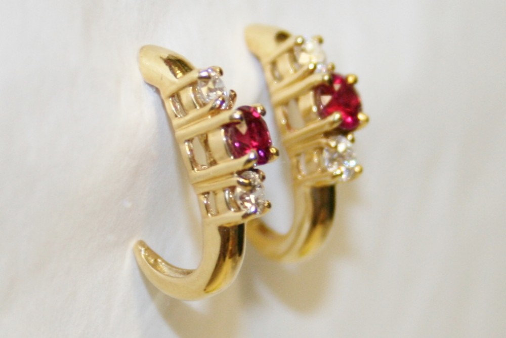 Ruby and Diamond J-Hoop Earrings
