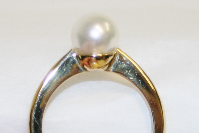 Yellow Gold 7mm Cultured Pearl Ring