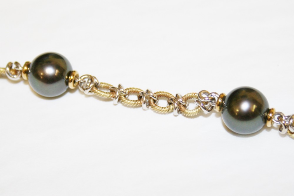 Two Tone Tahitian Black Pearl Bracelet