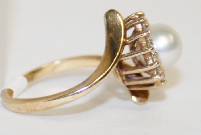 Pearl and Diamond Bypass Style Ring