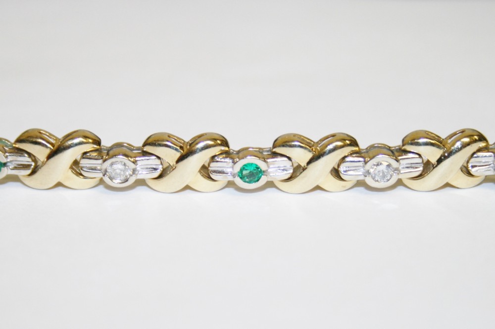 14kt Two Tone Emerald and Diamond Tennis Bracelet