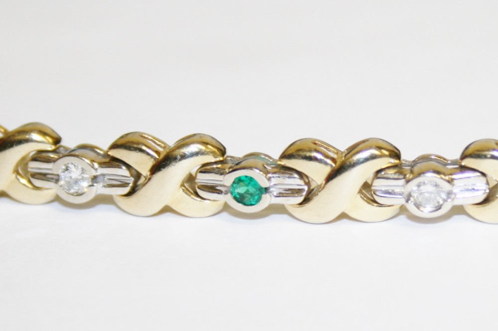 14kt Two Tone Emerald and Diamond Tennis Bracelet