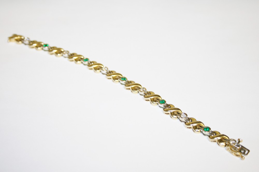 14kt Two Tone Emerald and Diamond Tennis Bracelet