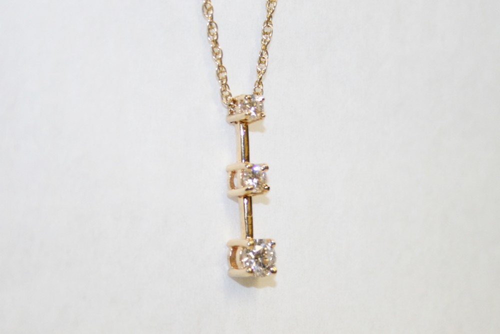 Yellow Gold Three Stone Diamond Pendant – 0.74ct tw