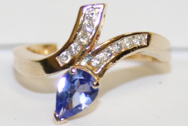 Yellow Gold Tanzanite and Diamond Bypass Ring