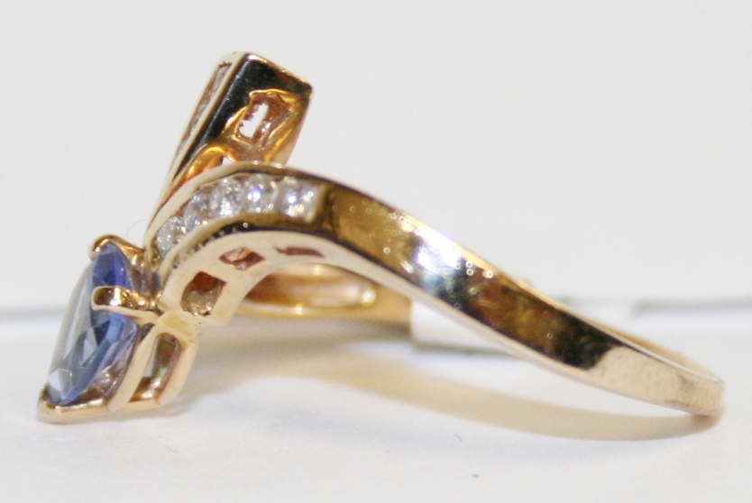 Yellow Gold Tanzanite and Diamond Bypass Ring