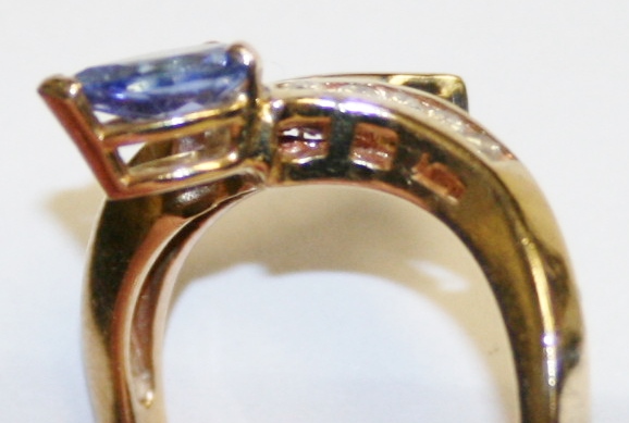 Yellow Gold Tanzanite and Diamond Bypass Ring