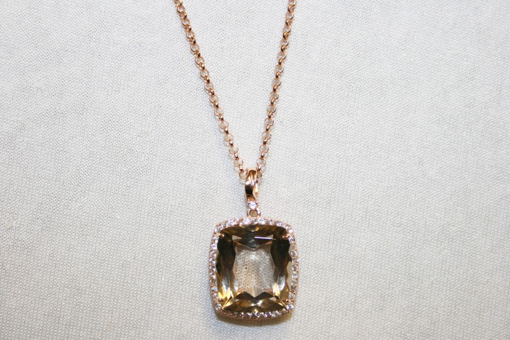 Vianna Brasil Rose Gold Vermeil Smoky Quartz Halo Pendant
