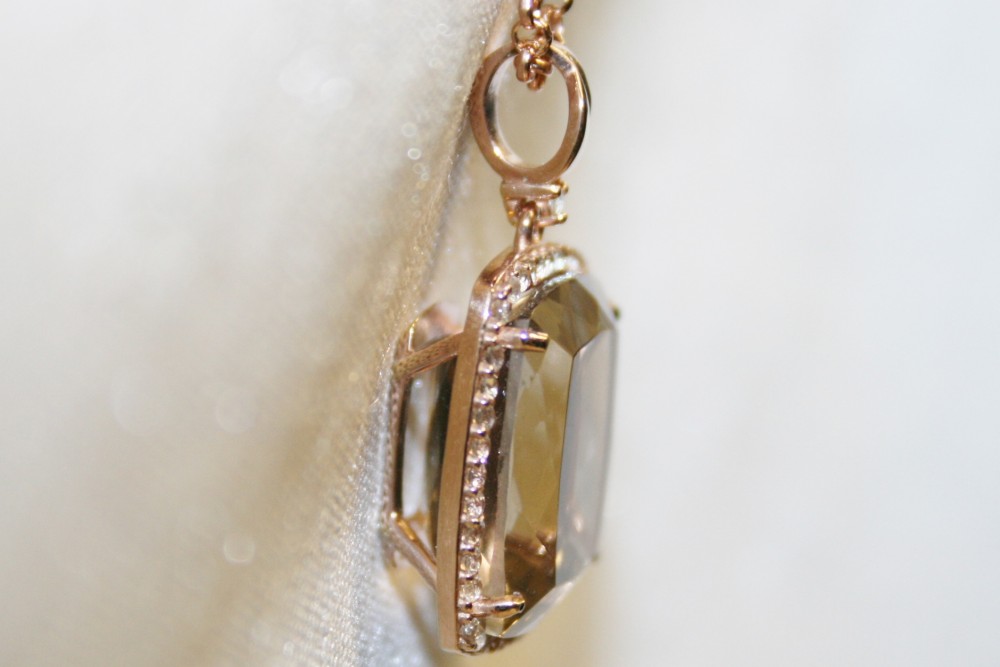 Vianna Brasil Rose Gold Vermeil Smoky Quartz Halo Pendant